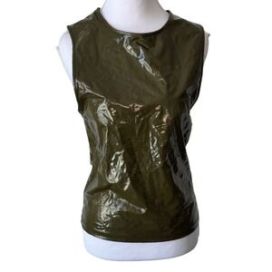 Collusion Vinyl Tank Top Olive Green High Shine Wet Look Edgy Streetwear Size S
